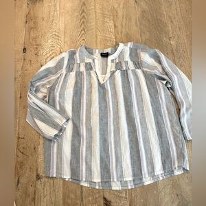 Splendid Top Womens M Linen Blend 3/4 Sleeve Shirt V Neck Blouse Beachy Coastal